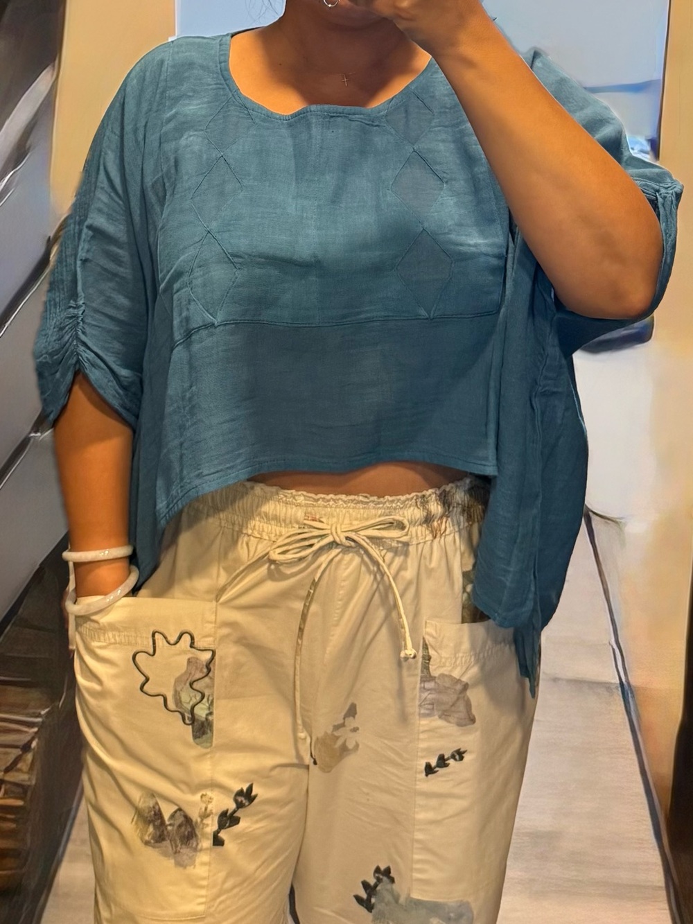 Linen Crop Top - lightweight wrap in cerulean blue - brand new